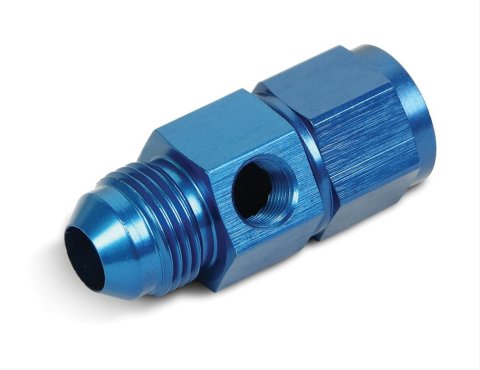 Earl's Performance Pressure Gauge Adapters 100200ERL Fitting, Adapter, Gauge, -8 AN Male to -8 AN Female, 1/8 in. NPT Port, Aluminum, Blue, Each