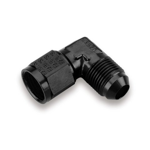 Earl's Performance Couplers AT921106ERL Fitting, Coupler, Union, AN to AN, 90 Degree, Aluminum, Black Anodized, -6 AN, -6 AN, Swivel, Each