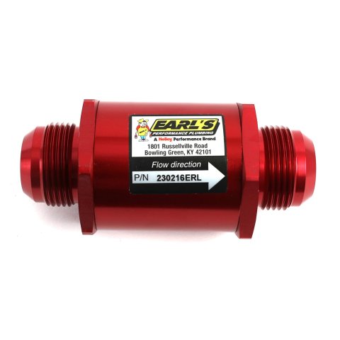 Earl's Performance Inline 85 Microns Fuel Filter with -16 AN Inlet Size 230216ERL Filter, Mount, Red, Microns, Male Inlet/Outlet, Each
