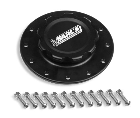 Earl's Performance Fuel Cell Cap Assemblies 166017ERL Cap, Screw-on, Aluminum, Black Anodized, Kit