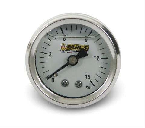 Earl's Performance Analog Fuel Pressure Gauges 100189ERL Gauge, Pressure, 0-15 psi, 1 1/2 in., Analog, Mechanical, White Face, Each