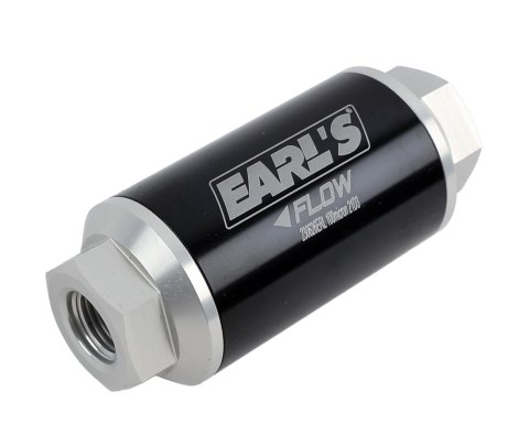 Earl's Performance Inline 100 Microns Fuel Filter with -6 AN Inlet Size 230626ERL Filter, Inline, Aluminum Housing, Stainless Steel Mesh Element, O-ring, Female Threads, Each
