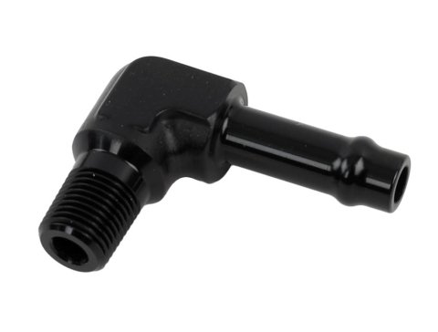 Earl's Performance Vapor Guard Hose Ends 782252ERL Ends, Guard, Socketless Barb, 90 degree, 5/16 in. Size, Aluminum, Black Anodized, 1/8 in. NPT Adapter Size, Male Threads, Each