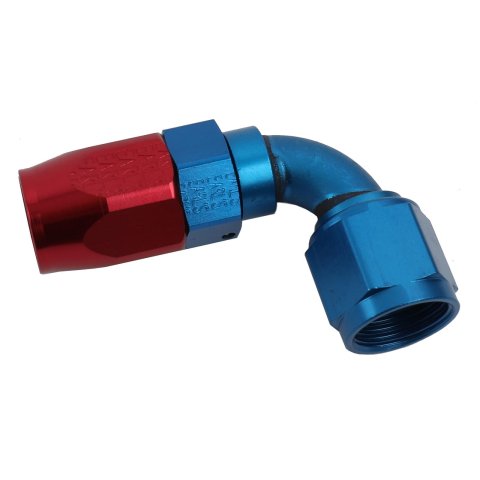 Earl's Performance Swivel-Seal Hose Ends 809108ERL Fitting, End, Swivel-Seal, 90 Degree, -8 AN to Female -8 AN, Aluminum, Red/Blue, Each