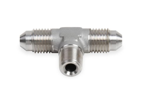 Earl's Performance Tee Adapter Fittings SS982504ERL Fittings, Fittings, Stainless Steel, Natural, 1/8 in. NPT Male NPT, -4 AN Male AN, -4 AN Male AN, Each