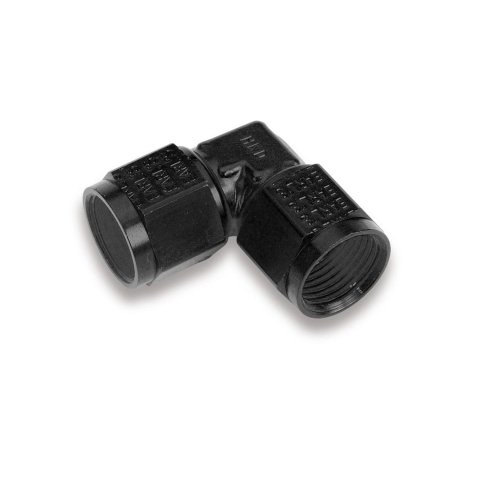 Earl's Performance Couplers AT934112ERL Fitting, Coupler, Union, AN to AN, 90 Degree, Aluminum, Black Anodized, -12 AN, -12 AN, Swivel, Each