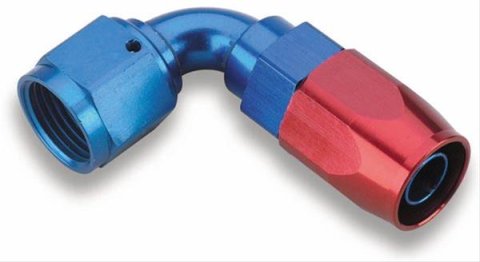 Earl's Performance Swivel-Seal Hose Ends 809106ERL Fitting, End, Swivel-Seal, 90 Degree, -6 AN to Female -6 AN, Aluminum, Red/Blue, Each