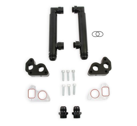 Earl's Performance Remote Electric Water Pump Plumbing Kits LS0040ERL Plumbing, -16 AN Fittings, -12 AN O-ring Blocks, Billet Aluminum, Black, Chevy, LS, Kit