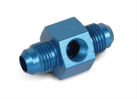 Earl's Performance Pressure Gauge Adapters 100192ERL Fitting, Adapter, Gauge, -6 AN Male to -6 AN Male, 1/8 in. NPT Port, Aluminum, Blue, Each