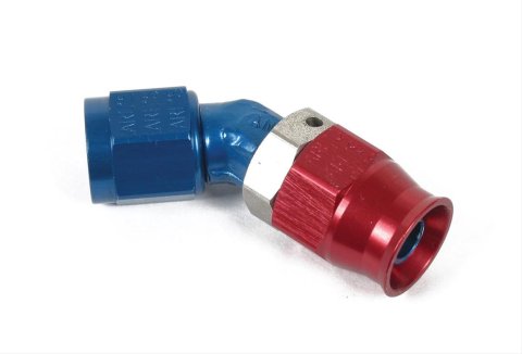 Earl's Performance Speed-Seal Hose Ends 604538ERL Fitting, End, Speed-Seal, 45 Degree, -8 AN Hose, -8 AN Female, Aluminum, Red/Blue, Each