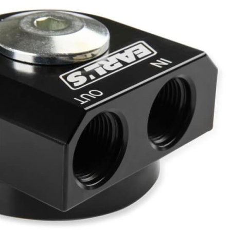 Earl's Performance Oil Cooler Adapters 1179ERL Filter Adapter, Remote Mount, -10 AN O-Ring Inlet, -10 AN O-Ring Outlet, 3/4-16 in. Nipple, Billet Aluminum, Black Anodized, Hardware, Each