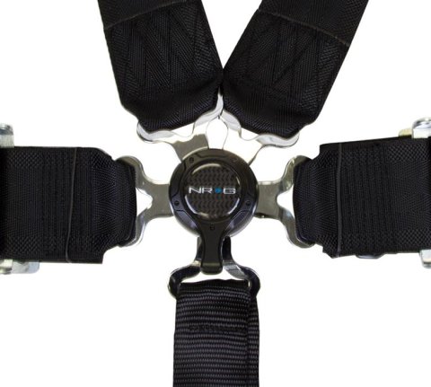 NRG Seat Belt 6-Point Harness SBH-6PCBK Harness, Complete, 6-Point, Camlock, Black, 3 in., Individual Shoulders, Pull Down, Bolt-In, Floor Mount, Each