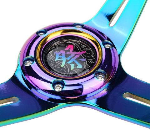 NRG Deep Dish Steering Wheels with Slit Spokes RST-027MC-PP Wheel, Dish, Spokes, 350mm, 2 in. Dish, Purple Acrylic Grip, Neo-chrome Spoke, Each