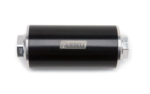 Russell ProFilter 60 Microns Fuel Filter with -10 AN O-ring Inlet Size 649261 Filter, ProFilter, In-Line, 6.00 in. Length, 140 GPH, Microns, 6061-T6 Billet Aluminum, Red Anodized, Each