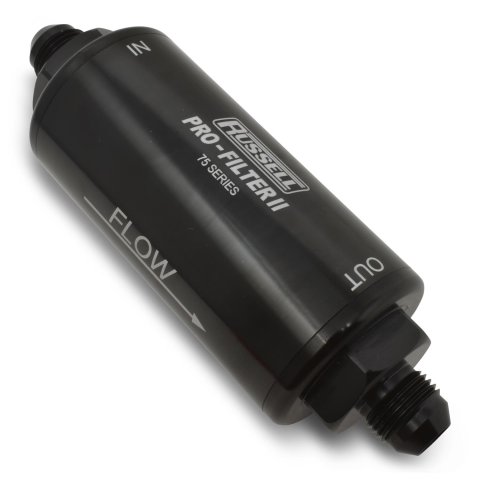 Russell ProFilter 2 40 Microns Fuel Filter with -8 AN Inlet Size 750804 Filter, Pro-Filter 2, 75 Series, Male In/Out, Microns, 6.25 in. Length, Aluminum, Black, Each
