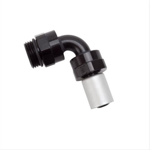 Russell ProClassic Crimp Hose Ends 610960 Fitting, End, Full Flow, On, 90 Degree, -8 AN to -10 AN O-Ring Boss, 360 Degree Swivel, Aluminum, Black/Clear, Each
