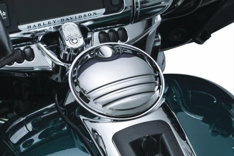 Kuryakyn Tri-Line Fuel Doors 6968 Door, Tri-Line, Round, Lockable, Aluminum, Chrome, Harley-Davidson®, Each
