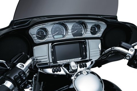 Kuryakyn Tri-Line Stereo Deluxe Trims Accents 7240 Exterior Trim Accent, Trim Accent, ABS Plastic, Chrome, Harley-Davidson®, Each