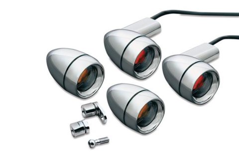 Kuryakyn Late-Style Turn Signal Kits 2317 Kits, Late Style, Bullet Shape, Diecast, Chrome, 2 in. Diameter, Smoked Lens, Incandescent Bulbs, Harley-Davidson®, Set of 4
