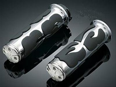 Kuryakyn ISO Flame Grips 6269 Grips, Aluminum, Chrome, 125 mm. Length, 1 in. Bars, Pair