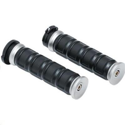 Kuryakyn Dillinger Grips 6672 Grips, Dillinger, Rubber/Aluminum, Silver, Twist Throttle Compatible, 1 in. Bar Diameter, Harley-Davidson®, Pair
