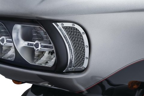 Kuryakyn Mesh Headlight Vent Accents 6518 Accent Vents, Aluminum/Steel, Chrome, Adhesive Backed, Harley-Davidson®, Pair