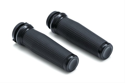 Kuryakyn Thresher Grips 5943 Grips, Thresher, Aluminum, Black, Twist Throttle Compatible, 1 in. Bar Diameter, Harley-Davidson®, Pair