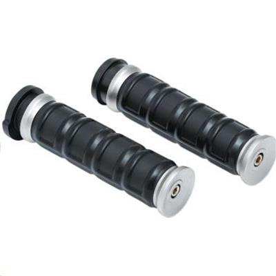 Kuryakyn Dillinger Grips 6674 Grips, Dillinger, Rubber/Aluminum, Silver, Twist Throttle Compatible, 1 in. Bar Diameter, Harley-Davidson®, Pair