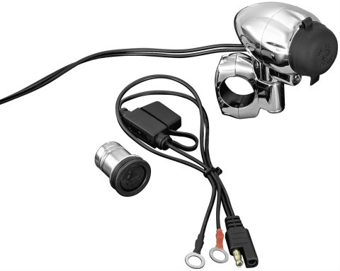 Kuryakyn Electrical Power Points 1423 Input, Steel, Chrome, Designed to Fit 1 in. Handlebars, Each