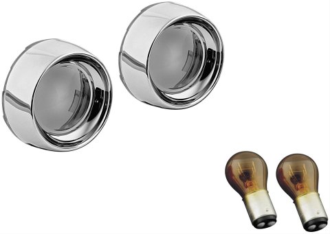 Kuryakyn Deep Dish Bezels 2268 Bezel, Dish, Steel Chrome, Amber Lens, Clear Bulb, Pair
