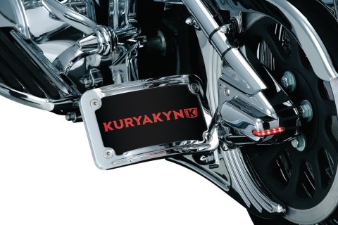 Kuryakyn Curved Horizontal Side Mount License Plate Holders 3125 Mounting Bracket, Aluminum, Horizontal, Black Powdercoated, Each