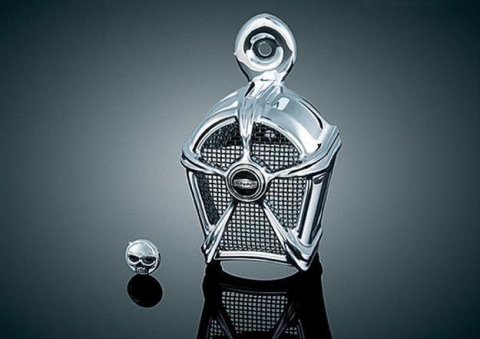 Kuryakyn Mach 2 Horn Covers 7296 Cover, 2, Aluminum/Stainless Steel, Chrome With Black Mesh, Cowbell Horn, Harley-Davidson®, Each