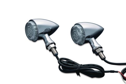 Kuryakyn Torpedo LED Lights 2508 Lights, Torpedo, Shaped, Diecast, Chrome, 1.750 in. Diameter, Clear Lens, Amber Bulbs, Front Usage, Universal, Pair