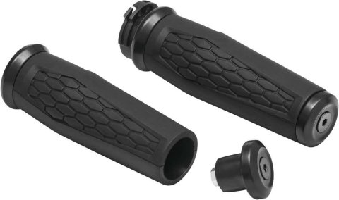 Kuryakyn Hex Grips 5921 Grips, Hex, Aluminum, Black, Twist Throttle Compatible, 1 in. Bar Diameter, Harley-Davidson®, Pair