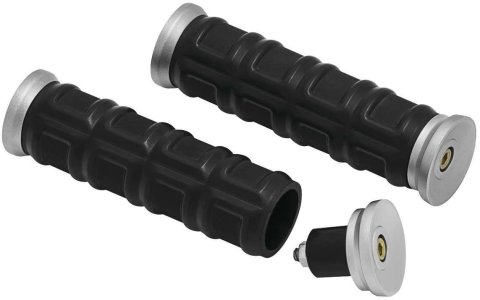 Kuryakyn Dillinger Grips 6676 Grips, Dillinger, Rubber/Aluminum, Silver, Twist Throttle Compatible, 1 in. Bar Diameter, Universal, Pair