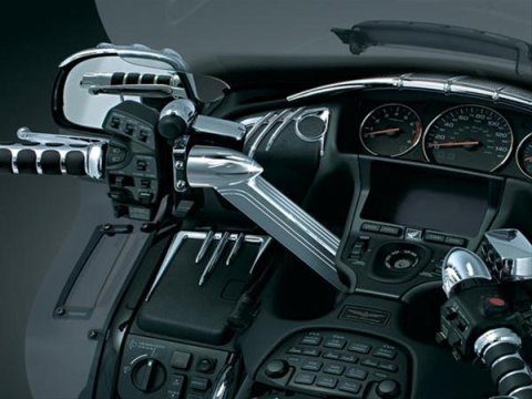 Kuryakyn Handlebar Top Covers 3747 Motorcycle Cover, ABS Plastic, Chrome Finish, Self-Adhesive, for use on Honda® GL1800, Pair