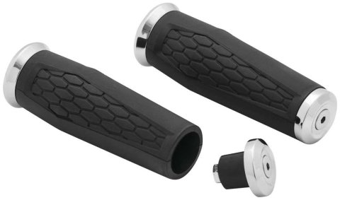 Kuryakyn Hex Grips 5926 Grips, Hex, Aluminum, Chrome, Twist Throttle Compatible, 1 in. Bar Diameter, Universal, Pair