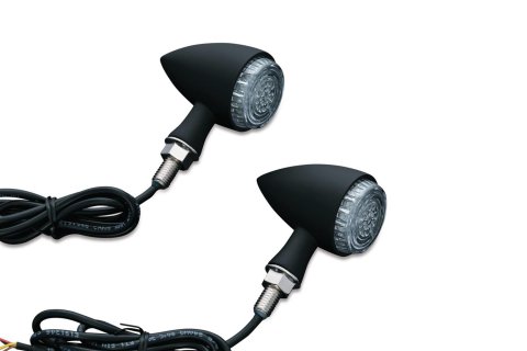 Kuryakyn Torpedo LED Lights 2509 Lights, Torpedo, Shaped, Diecast, Matte Black, 1.750 in. Diameter, Clear Lens, Amber/Red Bulbs, Rear Usage, Universal, Pair
