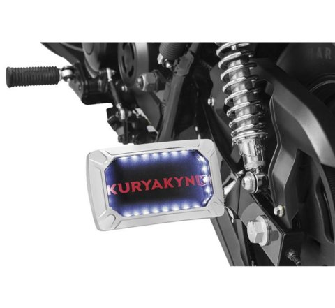 Kuryakyn Nova Curved Side-Mount License Plate Holders 3192 Mounting Bracket, Horizontal Mount, Aluminum, Chrome Plated, LED lighted, Universal, Each