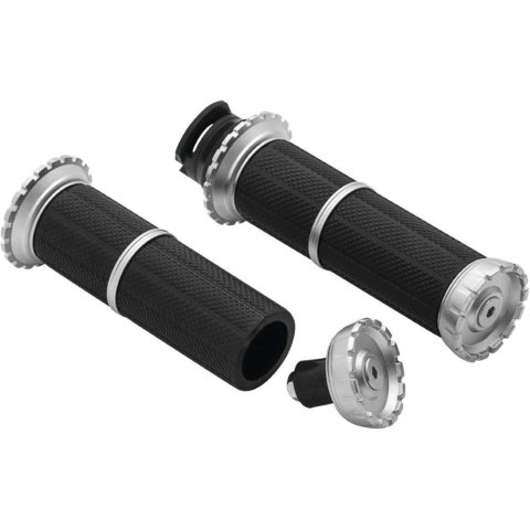 Kuryakyn Riot Grips 3588 Grips, Riot, Aluminum, Silver, Twist Throttle Compatible, 1 in. Bar Diameter, Indian, Pair