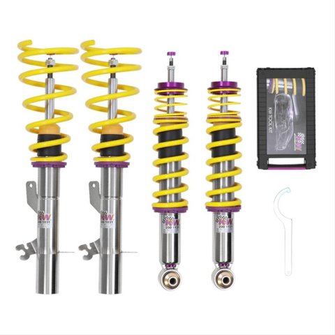 KW Club Sport Coilover Kits 35210765 Kits, Clubsport, 0.4 - 1.5 in. Lowered Front, 0.4 - 1.5 in. Lowered Rear, Yellow Springs, Stainless Steel, Audi, Kit
