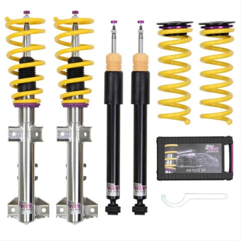 KW Street Comfort Coilover Kits 18020039 Kits, Comfort, 0.8 - 1.6 in. Lowered Front, 0.8 - 1.6 in. Lowered Rear, Natural/Black Shocks, Yellow Springs, BMW, Kit