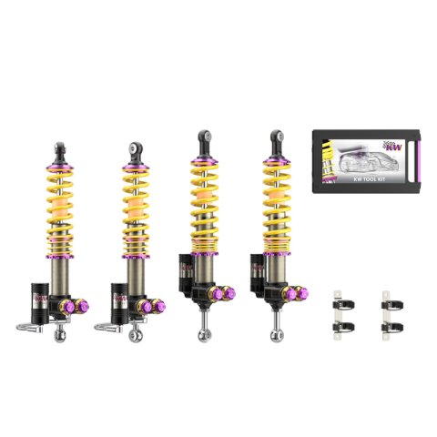 KW Variant 5 Coilover Kits 30971027 Kits, (V5), 0.0 - 0.4 in. Lowered Front, 0.0 - 0.4 in. Lowered Rear, Yellow Springs, Steel, Zinc, Porsche, Kit