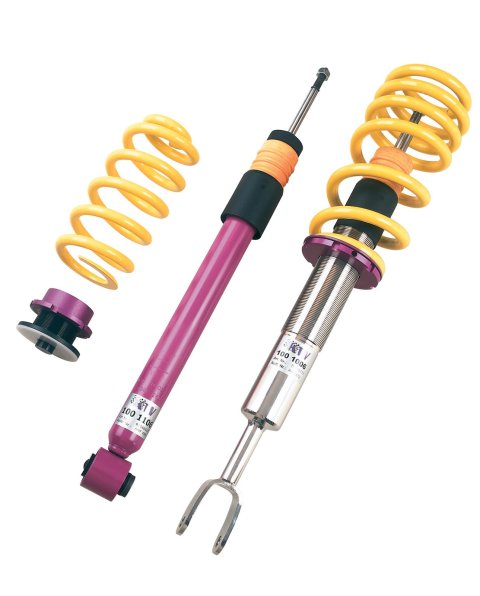 KW Variant 1 Coilover Kits 1022000J Kits, 1, 1.6 - 2.6 in. Lowered Front, 1.6 - 2.6 in. Lowered Rear, Natural/Purple Shocks, Yellow Springs, BMW, Kit