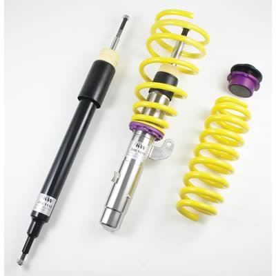 KW Street Comfort Coilover Kits 18020026 Kits, Comfort, 0.8 - 1.8 in. Lowered Front and Rear, Natural/Black Shocks, Yellow Powdercoated Springs, BMW, Kit