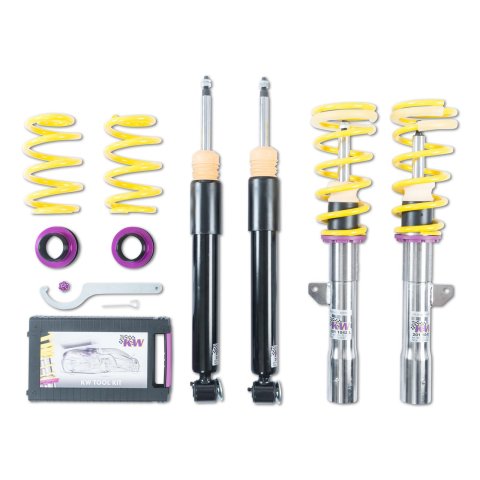 KW Street Comfort Coilover Kits 180200BN Kits, Comfort, 0.8 - 1.6 in. Lowered Front, 0.6 - 1.4 in. Lowered Rear, Natural/Black Shocks, Yellow Springs, BMW, MINI, Kit