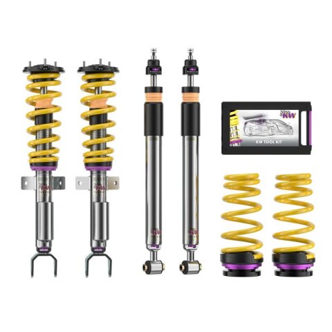 KW Variant 3 Coilover Kits 3520887006 Kits, 3, 0.0 - 1.0 in. Lowered Front, 0.2 - 0.8 in. Lowered Rear, Shocks, Yellow Powdercoated Springs, Tesla, Kit