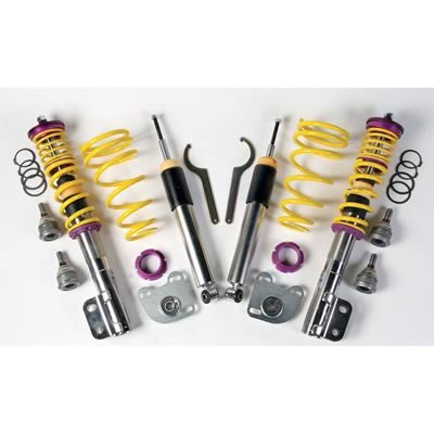 KW Variant 1 Coilover Kits for 1999-2004 MUSTANG - 10230036 Kits, 1, 1.2 2.3 in. Lowered Front, 1.4 2.5 in. Lowered Rear, Natural/Purple Shocks, Yellow Powdercoated Springs, Ford, Kit
