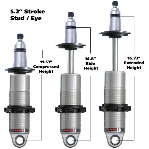 RideTech HQ Coilover Shocks 24159905 Shock, HQ, Single-adjustable, Monotube, Aluminum, Clear Anodized, 11.530 in. Collapsed Length, 16.730 in. Extended Length, Each