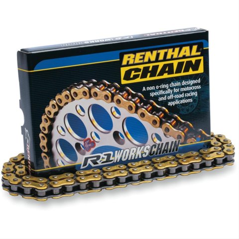 Renthal R1 Works Drive Chains C445 Chain, Works, 415 Size, 112-Links, 4,496 lbs./in. Tensile Strength, Gold/Black, Each